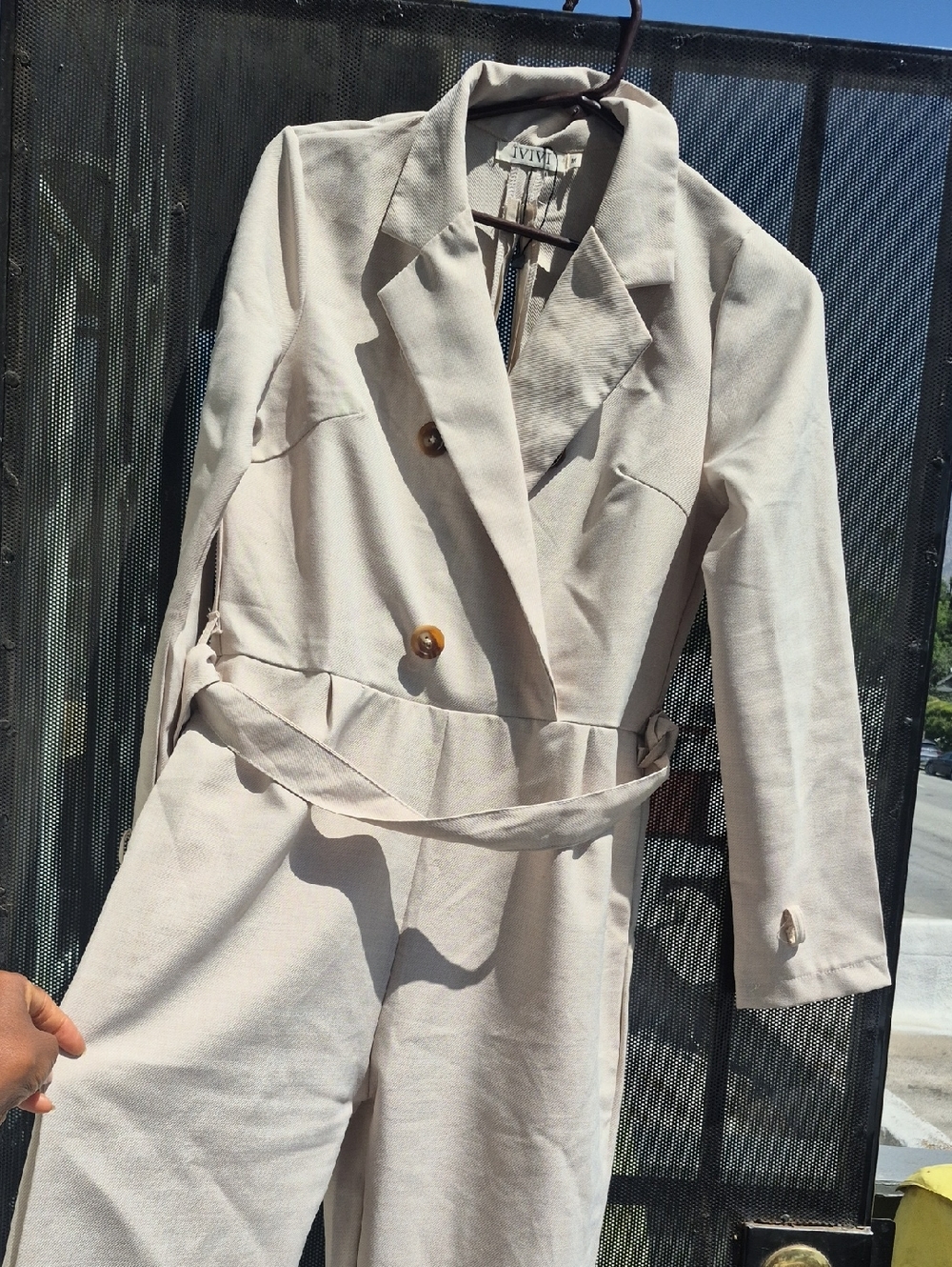 Women's Cream Double-Breasted Trench Jumpsuit